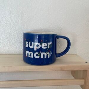 Parker Lane Super Mom‎ Coffee Mug Blue Floral Gift Present